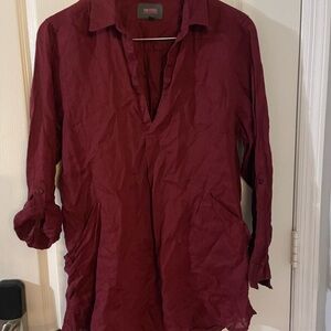 For Cynthia Burgundy Linen Swim Coverup